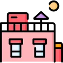 icono de casa o edificio con terraza soleado